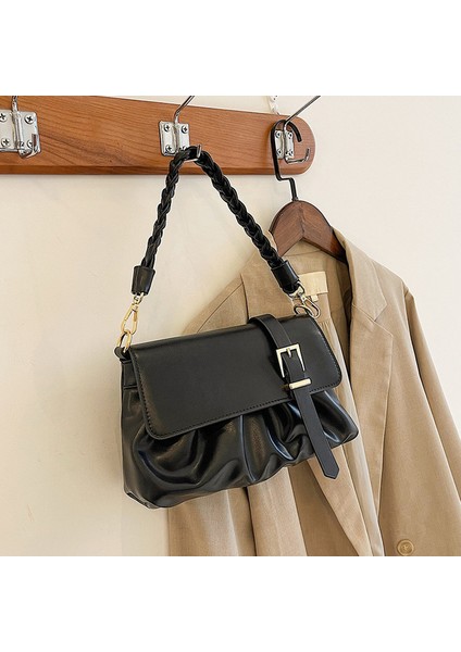 Siyah Siyah Retro Moda Bayan Flip-Top Çanta Lüks Büyük Kapasiteli Yumuşak Deri Egzotik Kadınlar Için Bir Omuz Çantası Bayan Çantası El Çantaları (Yurt Dışından)