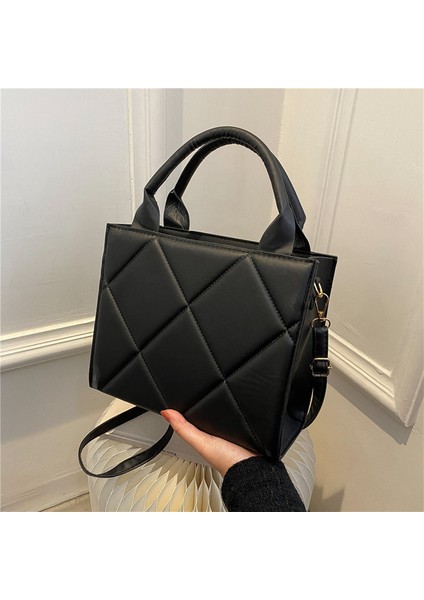 Siyah 2022 Yeni Bahar Moda Bayan Çanta Marka Tasarımcısı Üst Kolu Çanta Kadın Omuz Çantaları Trendy Ekose Pu Deri Crossbody Çanta (Yurt Dışından)