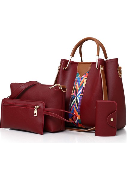 Kırmızı 4 In 1 Kadın Omuz Crossbody Çanta Kompozit Çanta Kadınlar Için Pu Deri Tasarımcı Çanta Büyük Kapasiteli Bayan Alışveriş Çantası (Yurt Dışından)