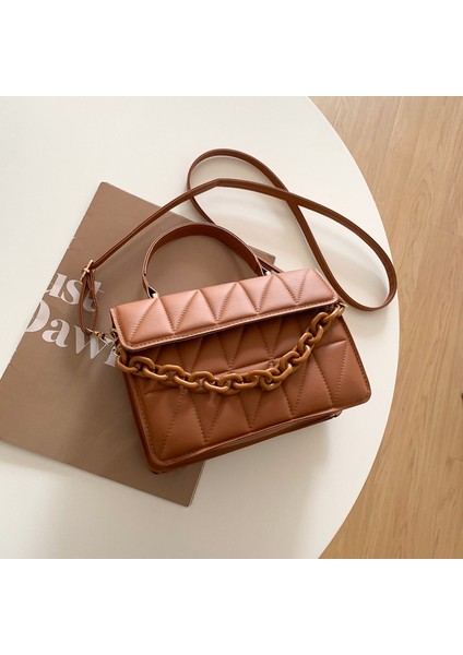 Kahverengi Trendy Ekose Kadın Omuz Çantası Moda Zinciri Crossbody Çanta Marka Tasarımcısı Çanta ve Cüzdanlar Küçük Flap Top Saplı Çantalar (Yurt Dışından)