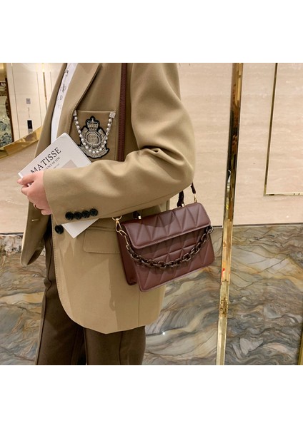 Kahverengi Trendy Ekose Kadın Omuz Çantası Moda Zinciri Crossbody Çanta Marka Tasarımcısı Çanta ve Cüzdanlar Küçük Flap Top Saplı Çantalar (Yurt Dışından) modelleri