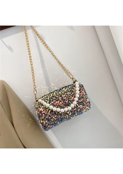 Gri Yaz Küçük Çanta Kadın Popüler Yeni Gelgit Kore Versiyonu Moda Net Kırmızı Payetler Zincir Tek Omuz Crossbody Yastık Çanta (Yurt Dışından)