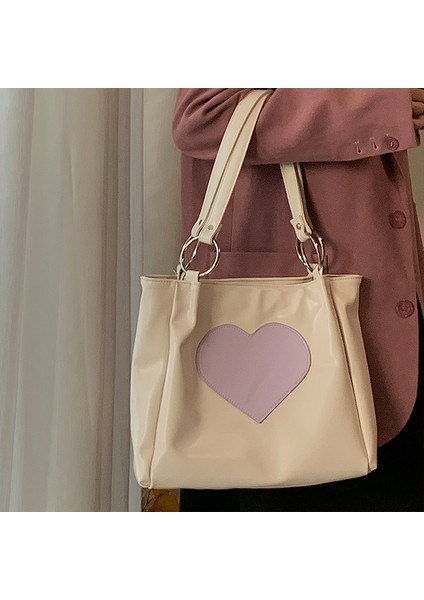 Beyaz Harajuku Kawaii Omuz Çantası Kadın Japon Sevimli Kalp Lolita Tote Çanta Bayanlar Çanta 2022 Büyük Shopper ile Fermuar (Yurt Dışından)