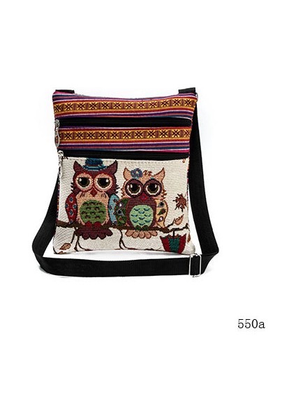550A Miyahouse Rahat Küçük Çift Fermuarlı Messenger Çanta Kadın Karikatür Baykuş Baskılı Flap Çanta Omuz Çantası Bayanlar (Yurt Dışından)