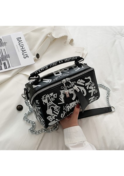 Siyah Lüks Tasarım Kadın Deri Çanta ve Çanta Kadınlar Için Yeni Moda Crossbody Çanta Graffiti Çanta Omuz Çantaları Kadın Çantası (Yurt Dışından)