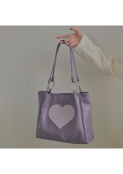 Mor Harajuku Kawaii Omuz Çantası Kadın Japon Sevimli Kalp Lolita Tote Çanta Bayanlar Çanta 2022 Büyük Shopper ile Fermuar (Yurt Dışından)