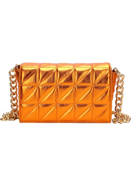 Parlak Turuncu Çanta Lüks Marka Deri Kadın Bagute Çanta Kadınlar Için Kapitone Moda Çanta Flap Retro Debriyaj Çanta Metal Zincir Küçük Omuz Çantası (Yurt Dışından)