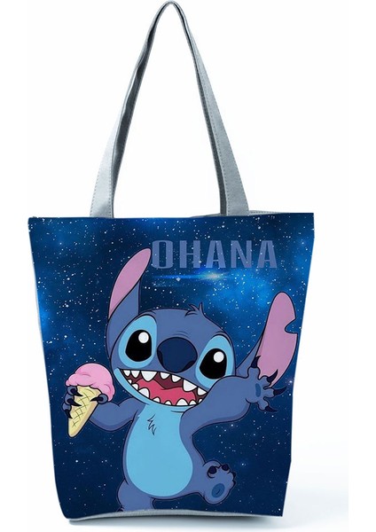 HL1643 Lilo Stitch Disney Lilo Stitch Baskılı Çanta Moda Kadın Yüksek Kapasiteli Alışveriş Çantası Seyahat Plaj Çantası Karikatür Kız Omuz Çantası Tote (Yurt Dışından)
