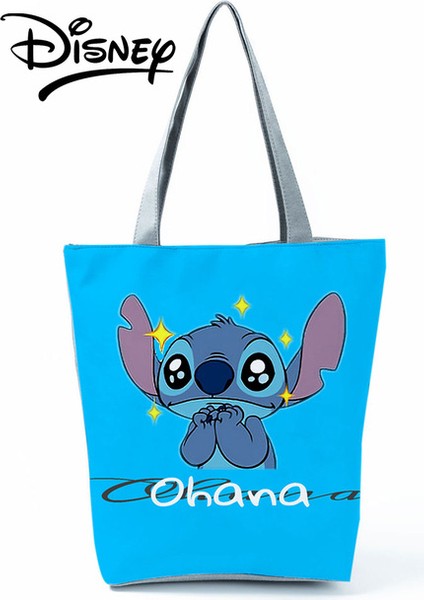 HL1643 Lilo Stitch Disney Lilo Stitch Baskılı Çanta Moda Kadın Yüksek Kapasiteli Alışveriş Çantası Seyahat Plaj Çantası Karikatür Kız Omuz Çantası Tote (Yurt Dışından)