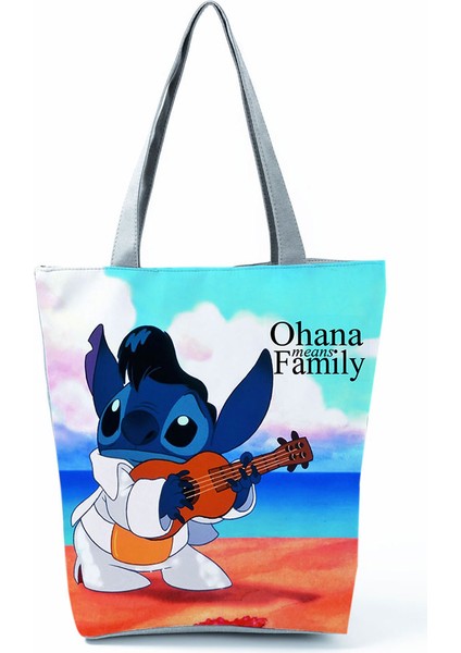 HL1643 Lilo Stitch Disney Lilo Stitch Baskılı Çanta Moda Kadın Yüksek Kapasiteli Alışveriş Çantası Seyahat Plaj Çantası Karikatür Kız Omuz Çantası Tote (Yurt Dışından)