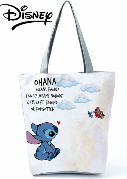 HL1643 Lilo Stitch Disney Lilo Stitch Baskılı Çanta Moda Kadın Yüksek Kapasiteli Alışveriş Çantası Seyahat Plaj Çantası Karikatür Kız Omuz Çantası Tote (Yurt Dışından)