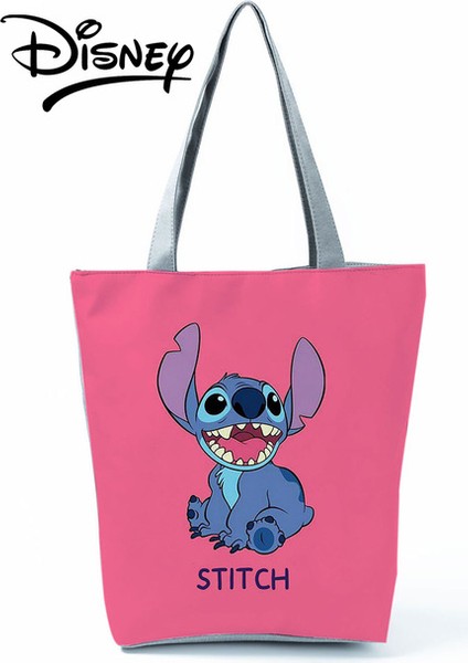 HL1650 Lilo Stitch Disney Lilo Stitch Baskılı Çanta Moda Kadın Yüksek Kapasiteli Alışveriş Çantası Seyahat Plaj Çantası Karikatür Kız Omuz Çantası Tote (Yurt Dışından)