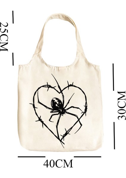 FEN03 Gotik Örümcek Baskı Kadın Omuz Çantaları Vintage Kanvas Çanta Büyük Kapasiteli Kadın Çantası Emo Koyu Yılan Alışveriş Çantası Rahat Y2K Tote (Yurt Dışından) indirimleri