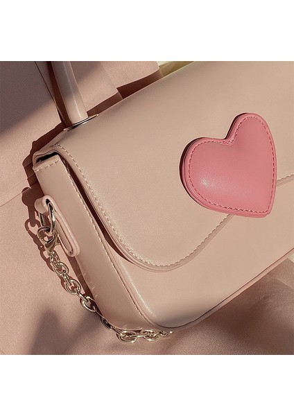 Pembe Pembe Kalp Girly Küçük Kare Omuz Çantası Moda Aşk Kadın Tote Çanta Çanta Kadın Zincir Üst Kolu Messenger Çanta Hediye (Yurt Dışından)