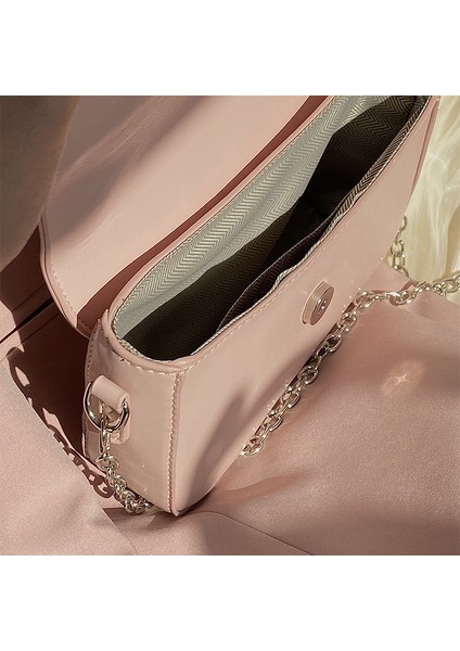 Pembe Pembe Kalp Girly Küçük Kare Omuz Çantası Moda Aşk Kadın Tote Çanta Çanta Kadın Zincir Üst Kolu Messenger Çanta Hediye (Yurt Dışından)