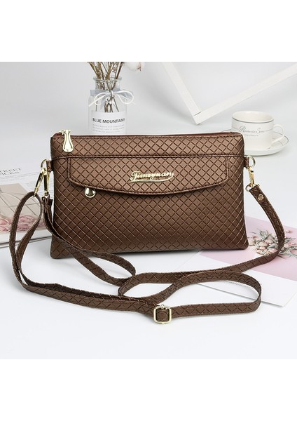 Kahve Kadın Pu Crossbody Çanta Ayarlanabilir Omuz Askısı Yeni Moda Elmas Kafes Omuz Çantaları Rahat Bilek Kayışı Kadın Çantası (Yurt Dışından)
