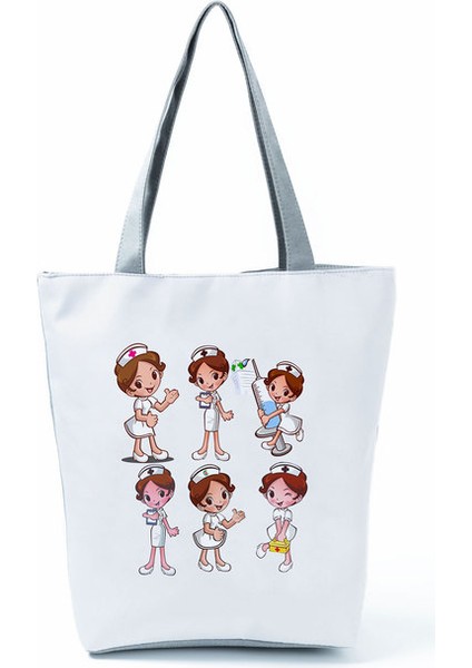 HL1541 Hemşire Çantası Karikatür Diş Hekimi Hemşire Çantaları Kadınlar Için Taşınabilir Çevre Dostu Tüm Maç Kadın Casual Tote Moda Eko Yeniden Kullanılabilir Çanta Bayanlar (Yurt Dışından)