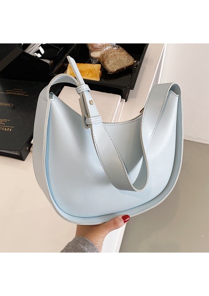 Beige Bag Fashion Sky Blue Women's Handbags Pu Leather Round Shoulder Bags For Women 2022 Summer Light Color Lady Crossbody Bag Simple Sac (Yurt Dışından) fiyatları