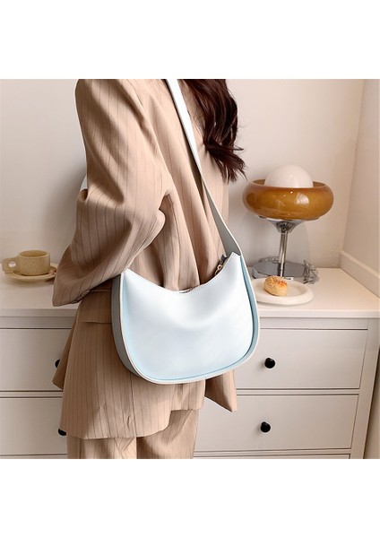 Beige Bag Fashion Sky Blue Women's Handbags Pu Leather Round Shoulder Bags For Women 2022 Summer Light Color Lady Crossbody Bag Simple Sac (Yurt Dışından) modelleri