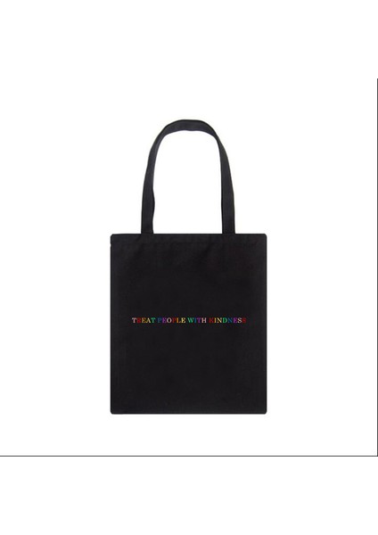 Black-B Kadın Çantası Rahat Büyük Kapasiteli Omuz Çantaları Shopper Tuval Mektubu Moda Harajuku Baskı Shopper Çanta (Yurt Dışından)