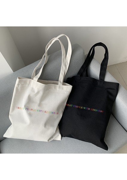 Black-B Kadın Çantası Rahat Büyük Kapasiteli Omuz Çantaları Shopper Tuval Mektubu Moda Harajuku Baskı Shopper Çanta (Yurt Dışından) fiyatları