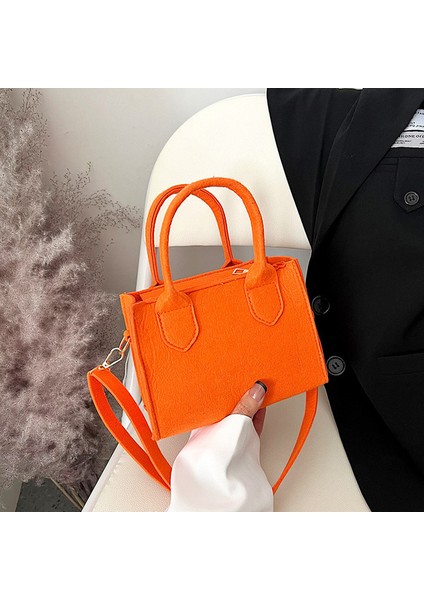 Turuncu Kadınlar Taşınabilir Omuz Mesaj Çantası Saf Keçe Mini Çanta Tote Çanta Kadın Crossbody Çanta Lüks Tasarım Çanta Shopper Tote Çanta (Yurt Dışından)