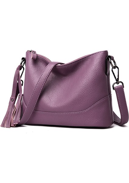 Mor Moda Tasarımcısı Çanta Kadınlar Için Yeni Kore Rahat Crossbody Yumuşak Deri Püskül Kovalar Vintage Tote Omuz Messenger Çanta (Yurt Dışından)
