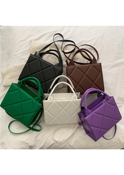 Yeşil 2022 Yeni Bahar Moda Bayan Çanta Marka Tasarımcısı Üst Kolu Çanta Kadın Omuz Çantaları Trendy Ekose Pu Deri Crossbody Çanta (Yurt Dışından)