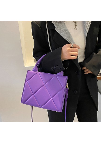 Yeşil 2022 Yeni Bahar Moda Bayan Çanta Marka Tasarımcısı Üst Kolu Çanta Kadın Omuz Çantaları Trendy Ekose Pu Deri Crossbody Çanta (Yurt Dışından)