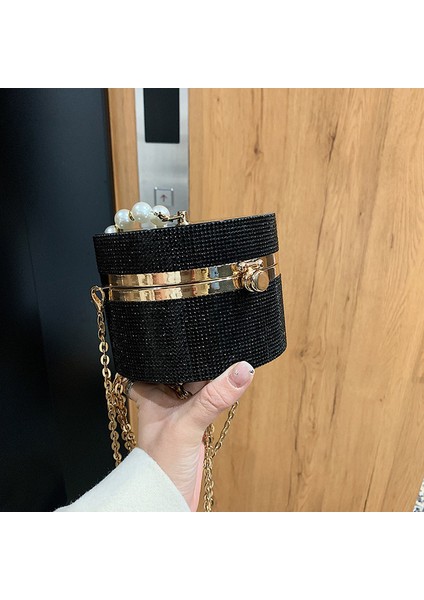 Siyah Elmas Akrilik Yuvarlak Parti Debriyaj Akşam Çanta Kadınlar Için Inci Kolları Kadın Çantalar ve Çantalar Küçük Omuz Crossbody Çanta (Yurt Dışından)