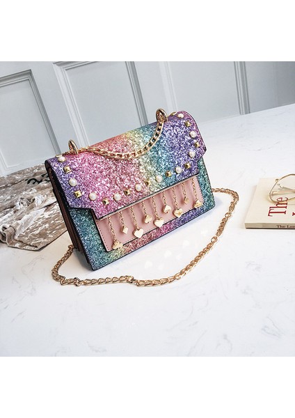 Pembe Marka Küçük Çanta Kadınlar Için Inci ve Payetler ile Omuz Çantası Rahat Zincir Crossbody Çanta Deri Messenger Çanta Moda (Yurt Dışından)