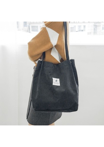 Siyah Kadın Kadife Omuz Çantası Yeniden Alışveriş Çantaları Rahat Tote 2022 Yeni Yumuşak Kadın Çanta Sıcak Satış Tuval Büyük Boy Cep (Yurt Dışından) fırsatları