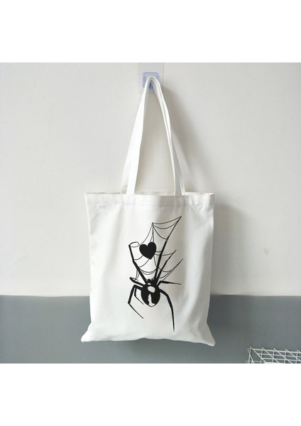 FEN02 Gotik Örümcek Baskı Kadın Omuz Çantaları Vintage Kanvas Çanta Büyük Kapasiteli Kadın Çantası Emo Koyu Yılan Alışveriş Çantası Rahat Y2K Tote (Yurt Dışından) fırsatları