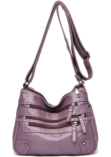 Mor Style2 Yogodlns Vintage Omuz Kadın Çantası Yıkanmış Pu Deri Crossbody Çanta Işlevli Messenger Çanta Büyük Kapasiteli Bayan Çanta (Yurt Dışından)