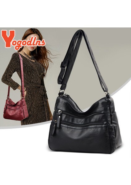 Mor Style2 Yogodlns Vintage Omuz Kadın Çantası Yıkanmış Pu Deri Crossbody Çanta Işlevli Messenger Çanta Büyük Kapasiteli Bayan Çanta (Yurt Dışından) modelleri
