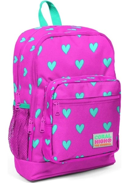 Kids Neon Pembe Su Yeşili Kalp Desenli 2’li Okul Çanta Seti fiyatları