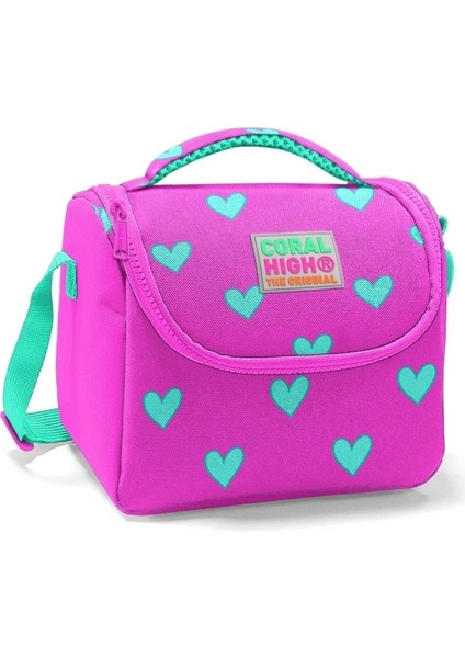 Kids Neon Pembe Su Yeşili Kalp Desenli 2’li Okul Çanta Seti modelleri