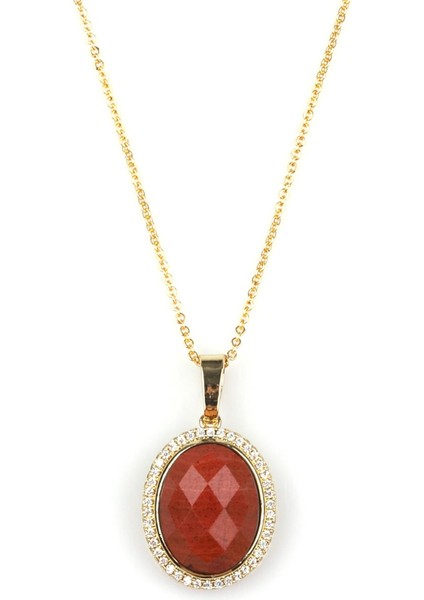 Red Jasper Doğal Taş Gold Renkli Kolye
