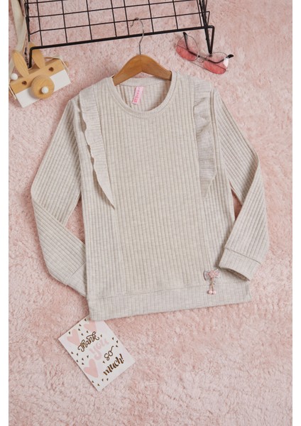 Krem Önü Fırfırlı Fitilli Uzun Kollu Badi 16280