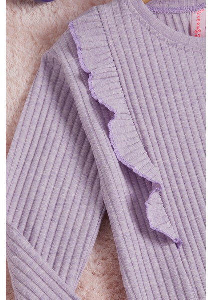 Lila Önü Fırfırlı Fitilli Uzun Kollu Badi 16277 modelleri