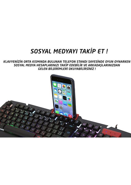 KB-R800 Metafor USB Gökkuşağı Aydınlatmalı Q Metal