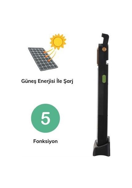 BUFFER® 5 Fonksiyonlu Güneş Enerjisi İle Şarj Olabilen 48 Ledli Işıldak,Aydınlatma PR-3838