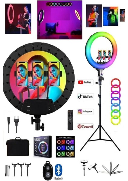 Mega Rgb Halka Işık 56 cm Halka Işık Fotoğraf Video Canlı Yayın Profesyonel Çekim Işığı