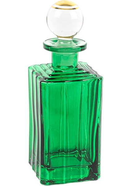 Yeşil Gold Çizgili Cam Şişe 19 cm 200 ml