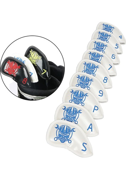 9pcs Deluxe Golf Headcover Set Set Anti-Cratch 4-9, P, S, Bir Kulüpğı Mavi (Yurt Dışından)