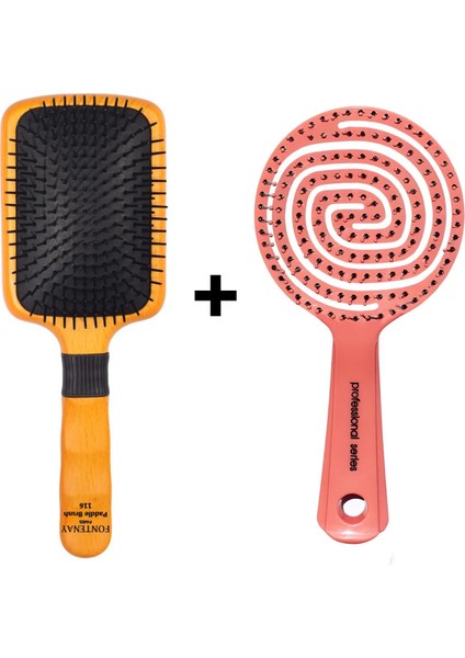 Saç Açma Fırçası 116 + 3 Boyutlu Açma Tarama Tarak Saç Fırçası 2'li Set