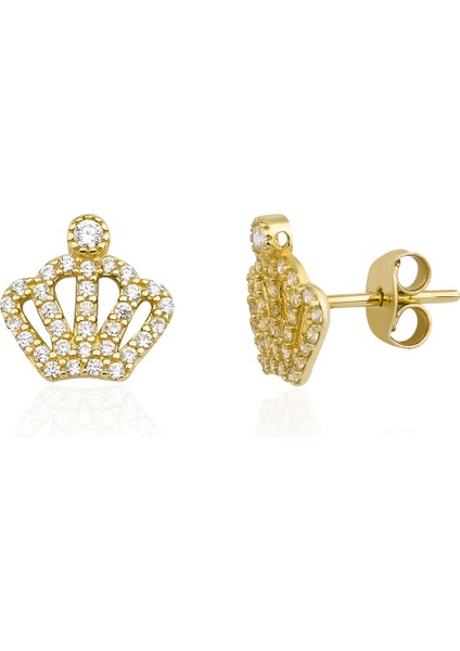 14 Ayar Altın Kraliçe Tacı Küpe