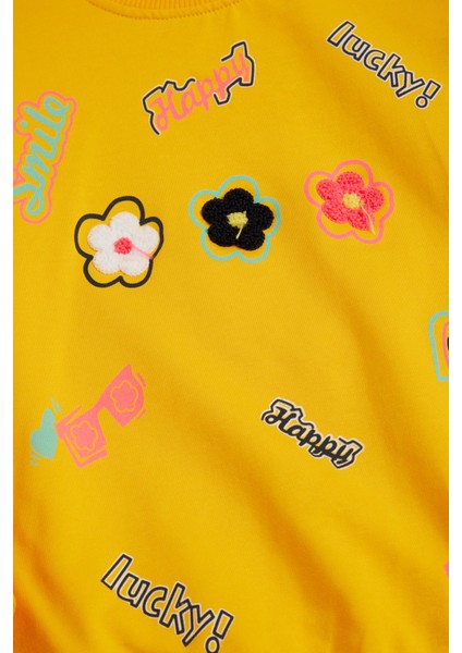 Sarı Çiçek Nakışlı Uzun Kol Kız Çocuk Sweatshirt 16303 modelleri
