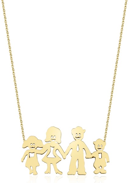 14 Ayar Altın Anne Baba ve Çocuklar Aile Kolyesi
