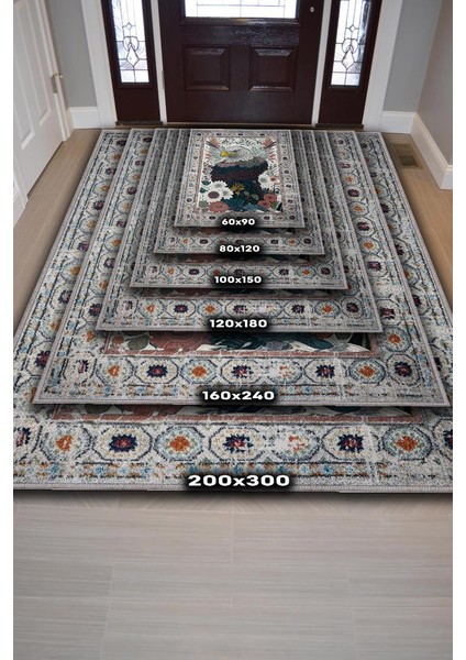 Nuh'un Gemisi Koleksiyonu Kartal, Çiçek Desenli Art Deco Tarzı Vintage Halı,Çok Renkli Maksimalist Halı